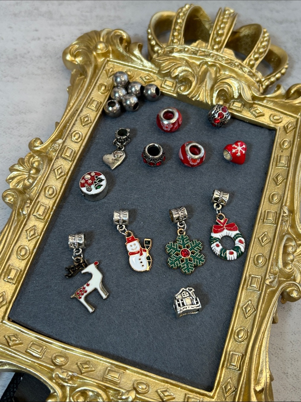 Craft! Bundle of Slider Charm Beads and Charms - Red, Green, White & Silver